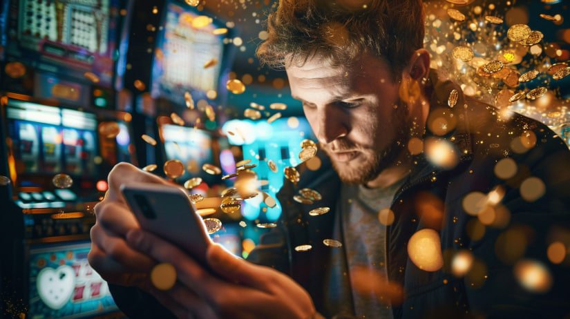 Antarmuka aplikasi misteri bet menampilkan permainan slot dan taruhan olahraga